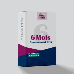 Boîte produit Atlaspro IPTV – Abonnement IPTV 6 Mois en France, service IPTV fiable et performant en HD/4K.